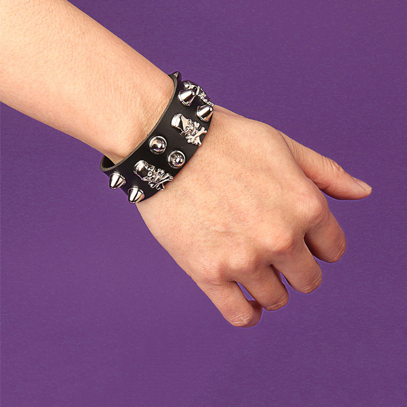 Punk Gothic Skull Rivet PU Bracelet