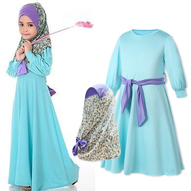 Three-Piece Children's Dress with Flower Hijab Image 4