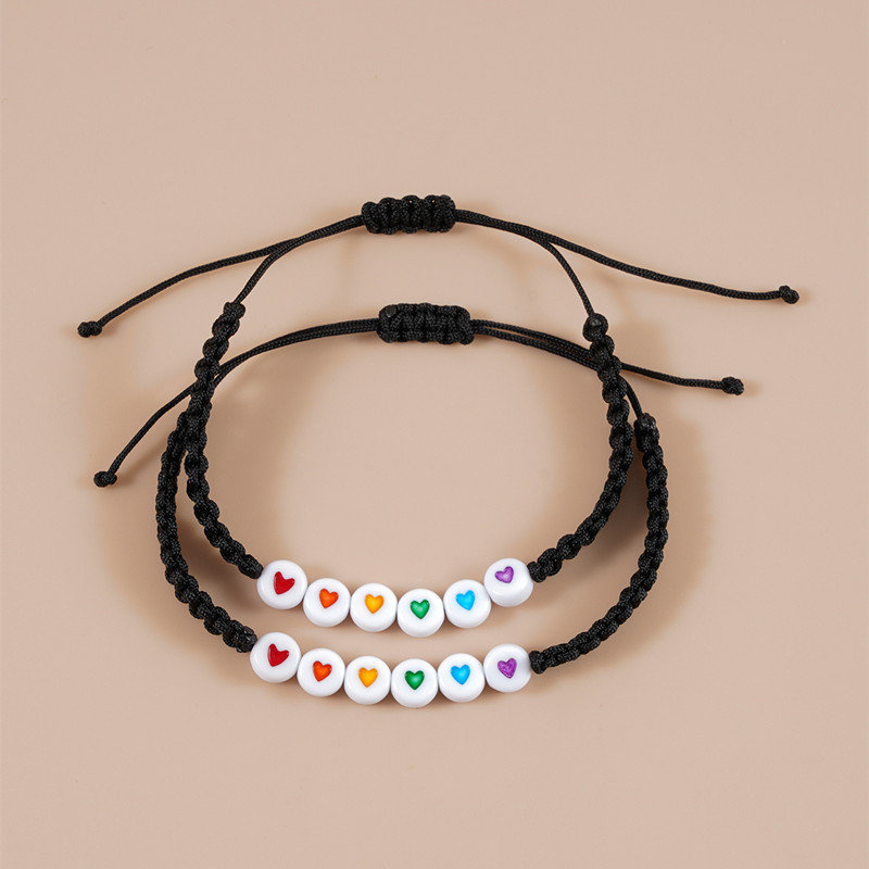 Heart Rainbow Beads Hand-woven Card Bracelet 1