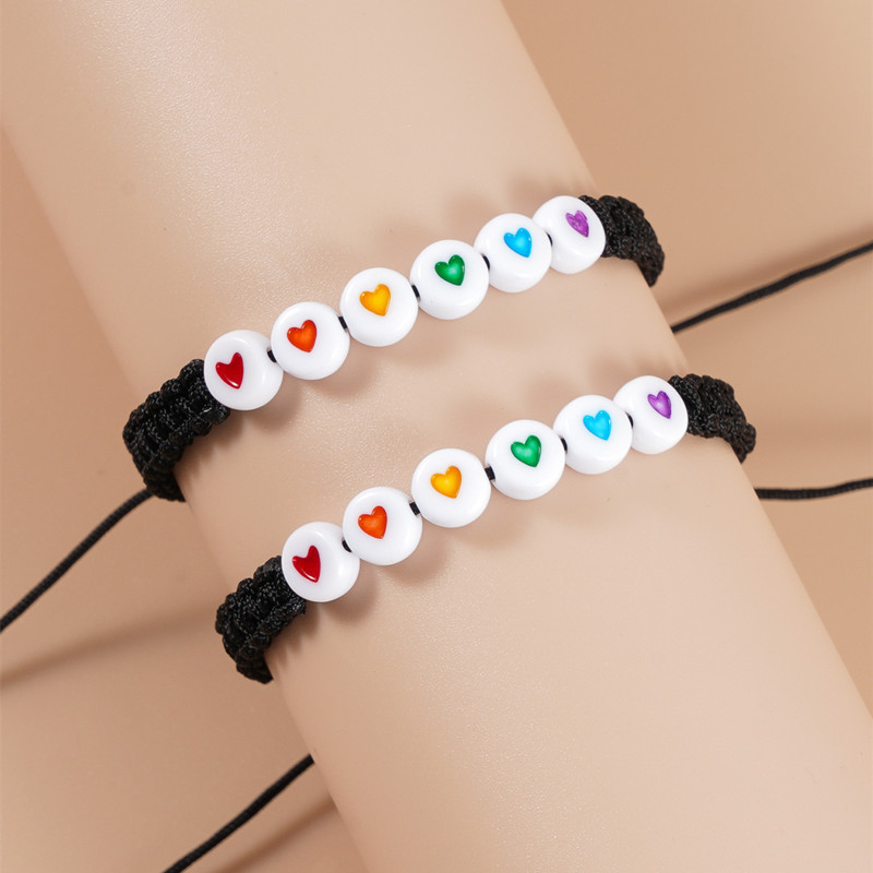 Heart Rainbow Beads Hand-woven Card Bracelet 2