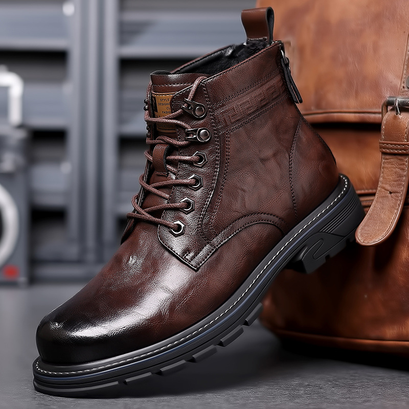 Vintage Fleece-lined Leather Boots - Image 4