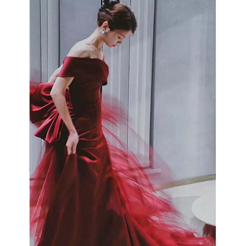 Wine Red Dress Walking