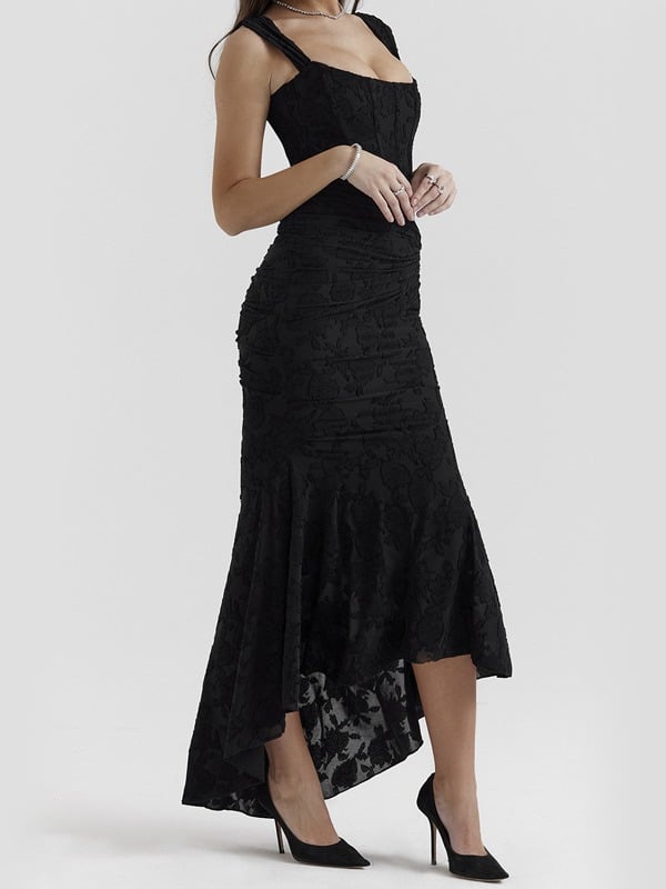 French Lace Dress Pleated Jacquard Detail