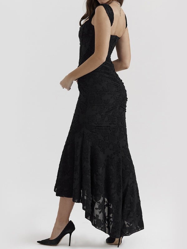 French Lace Dress Pleated Jacquard in Rose Red