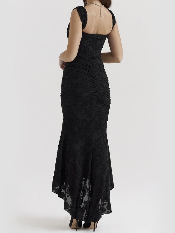 French Lace Dress Pleated Jacquard Back View