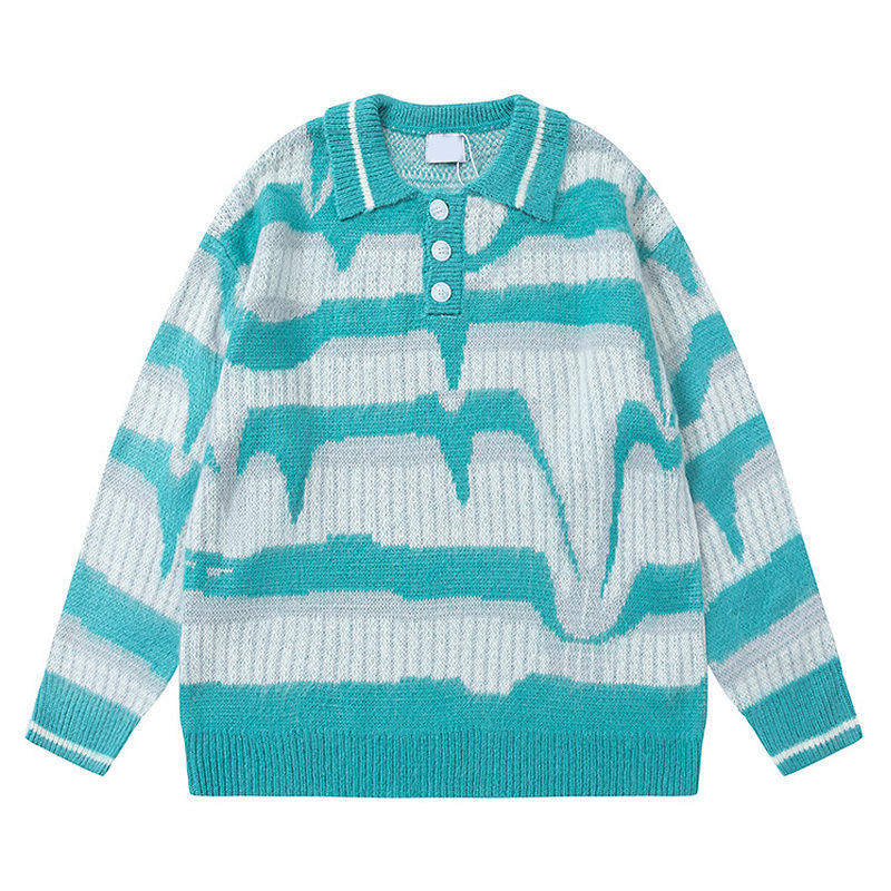 Men's Retro Contrast Striped Button Sweater Image 2