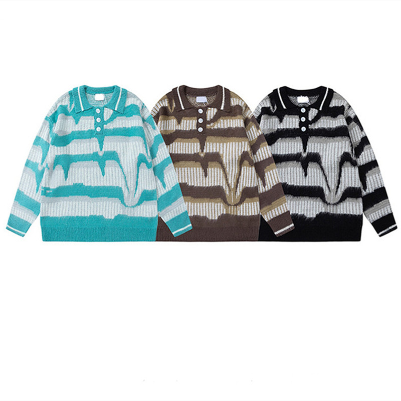 Men's Retro Contrast Striped Button Sweater Image 5