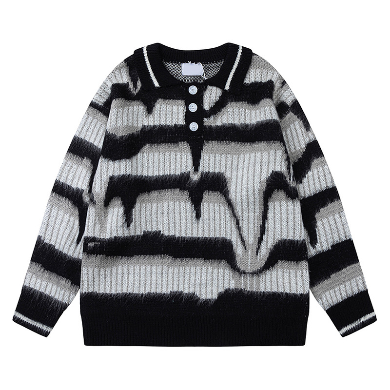 Men's Retro Contrast Striped Button Sweater Image 3