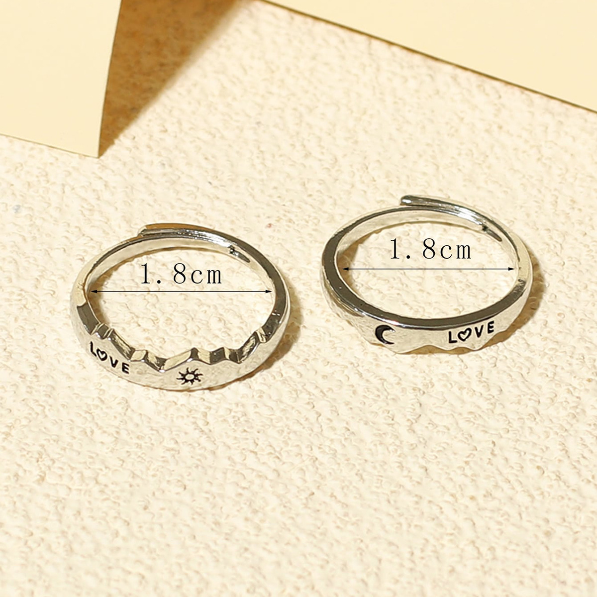 LOVE Sun Moon Star Couple Ring - Silver