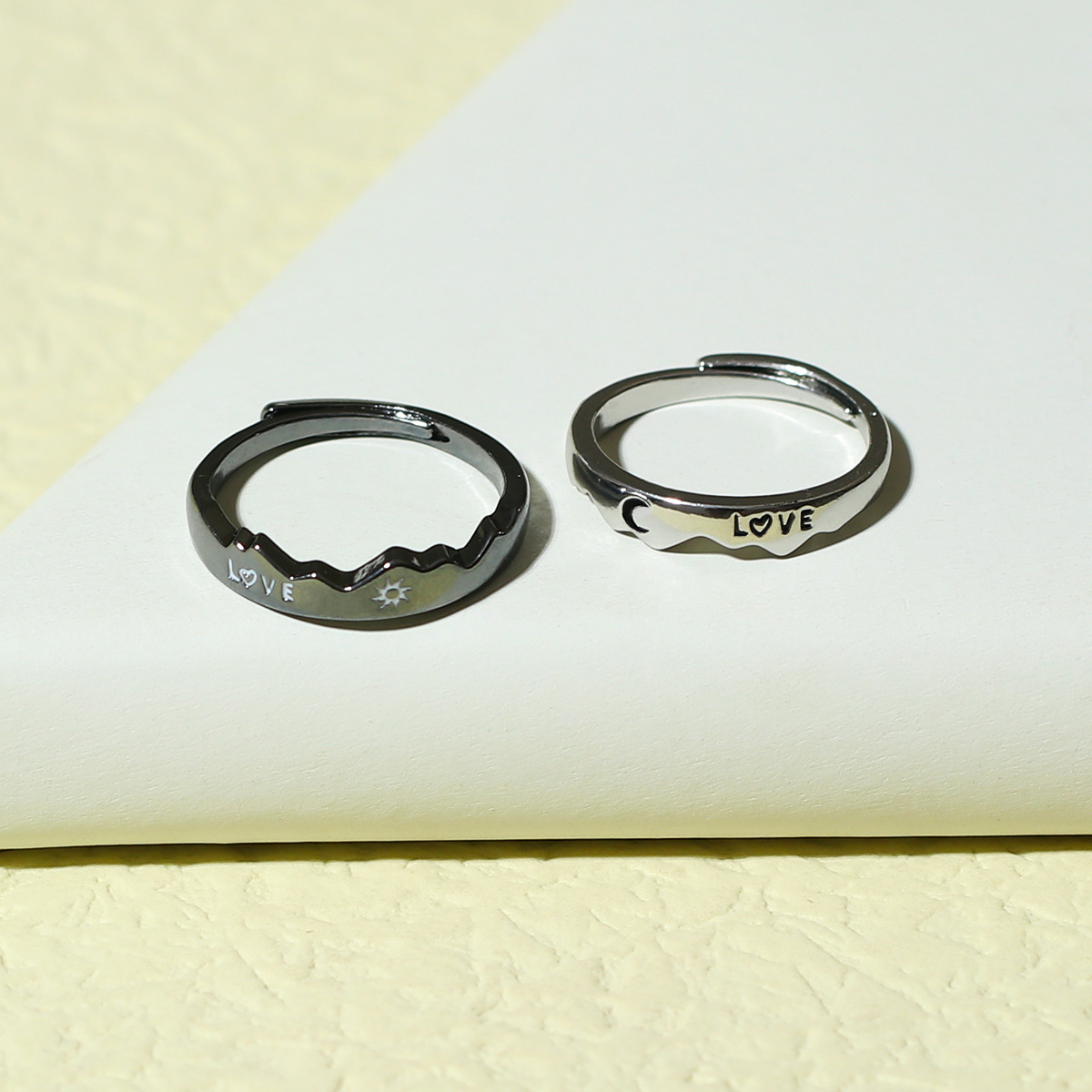 LOVE Sun Moon Star Couple Ring - Gold