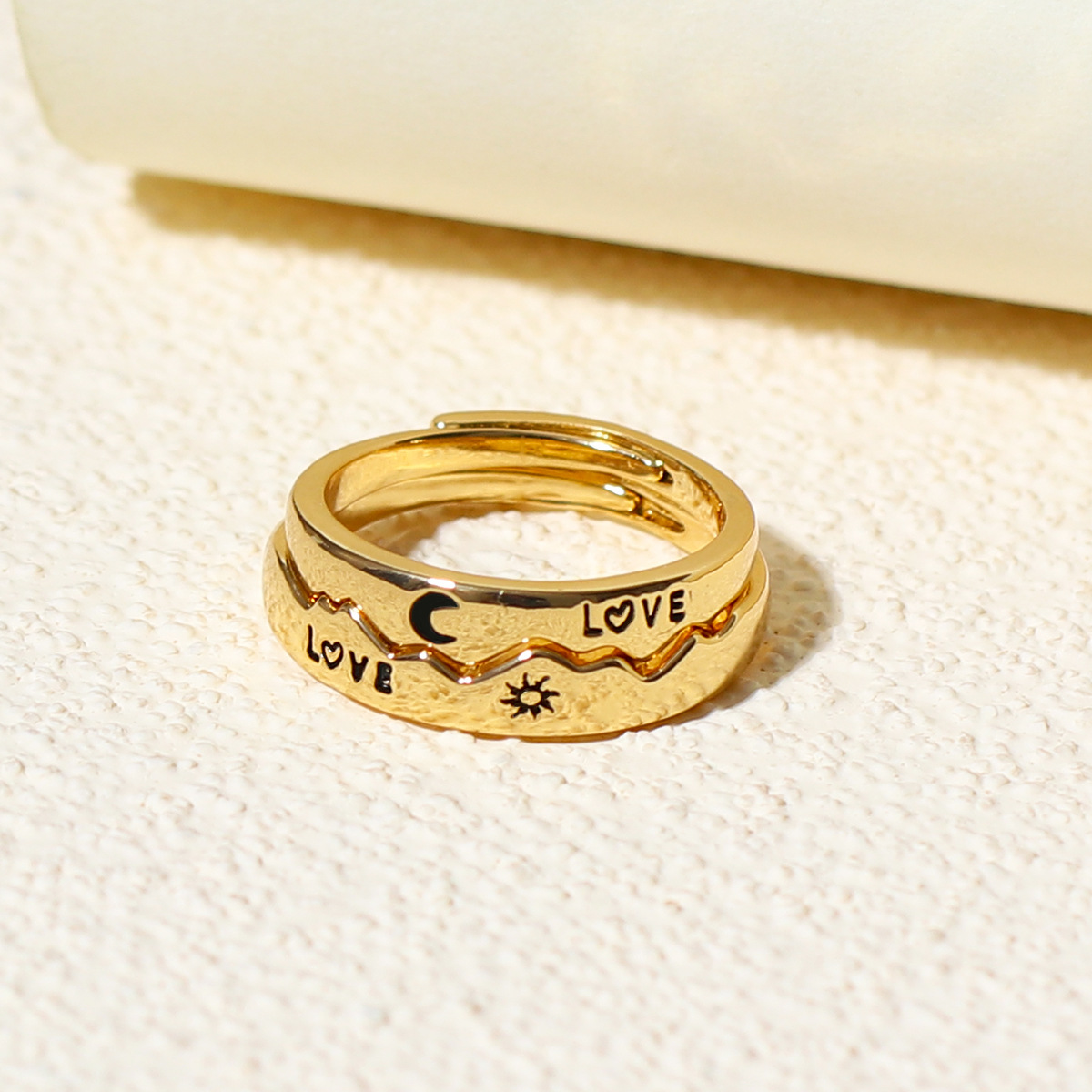 LOVE Sun Moon Star Couple Ring details