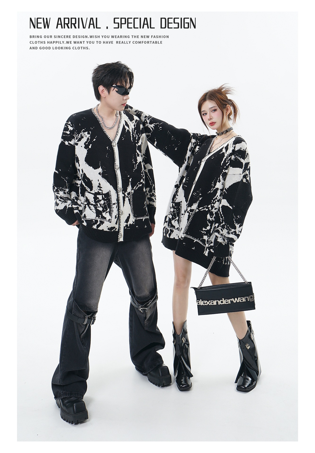 Snowflake Ripped Niche V-neck Knitted Tup Cardigan Image 3