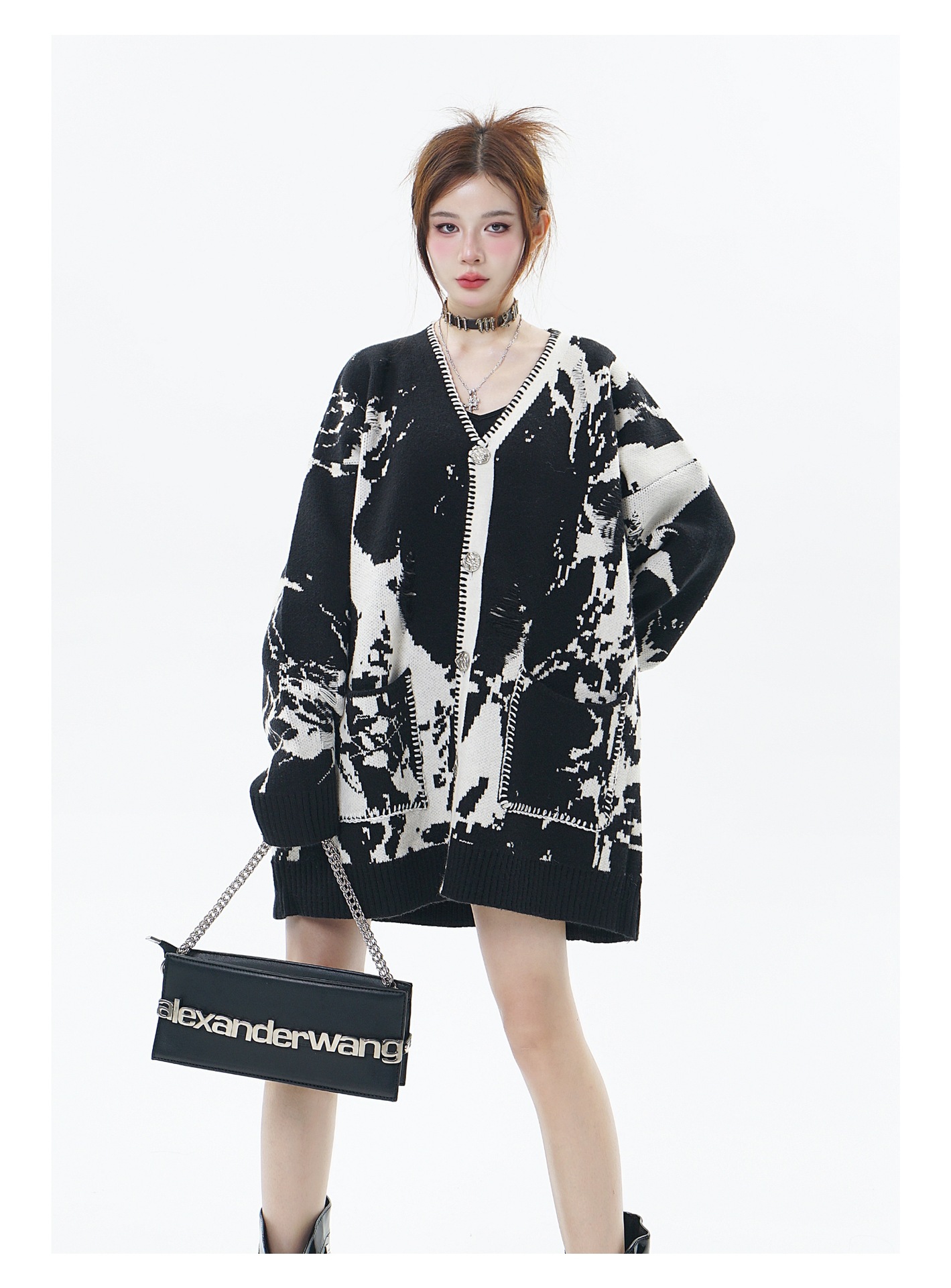 Snowflake Ripped Niche V-neck Knitted Tup Cardigan Image 7