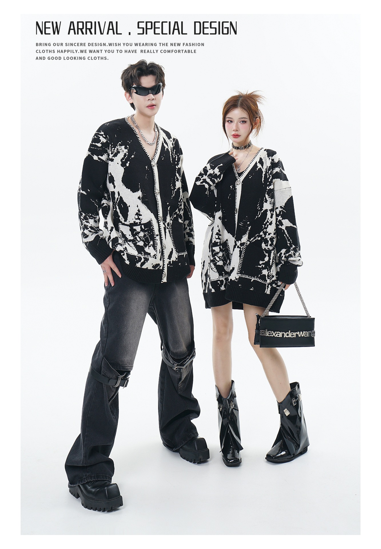 Snowflake Ripped Niche V-neck Knitted Tup Cardigan Image 4