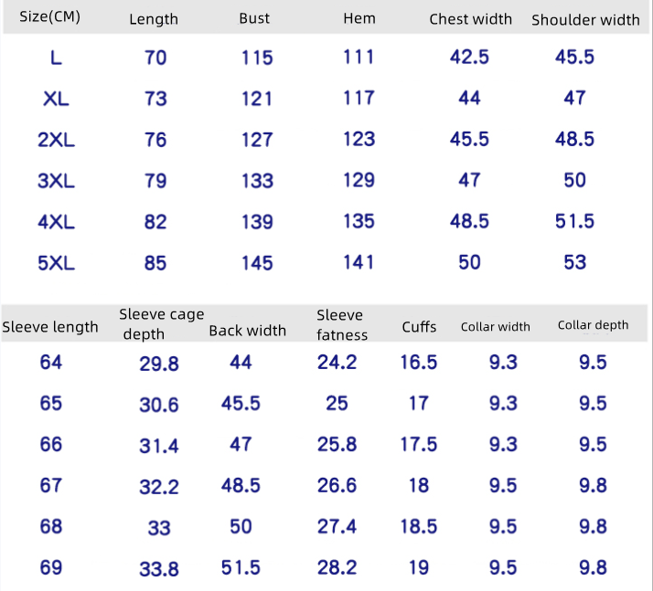 Men's Coat Size Chart