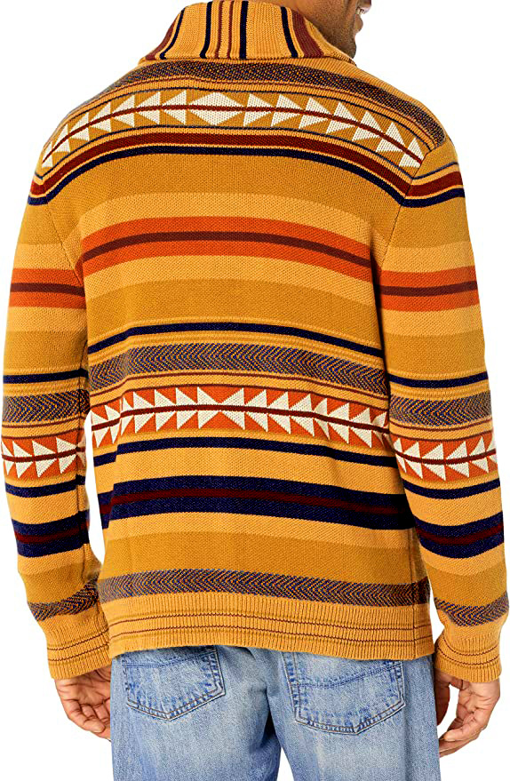 Contrasting Color Jacquard Knitted Cardigan Coat