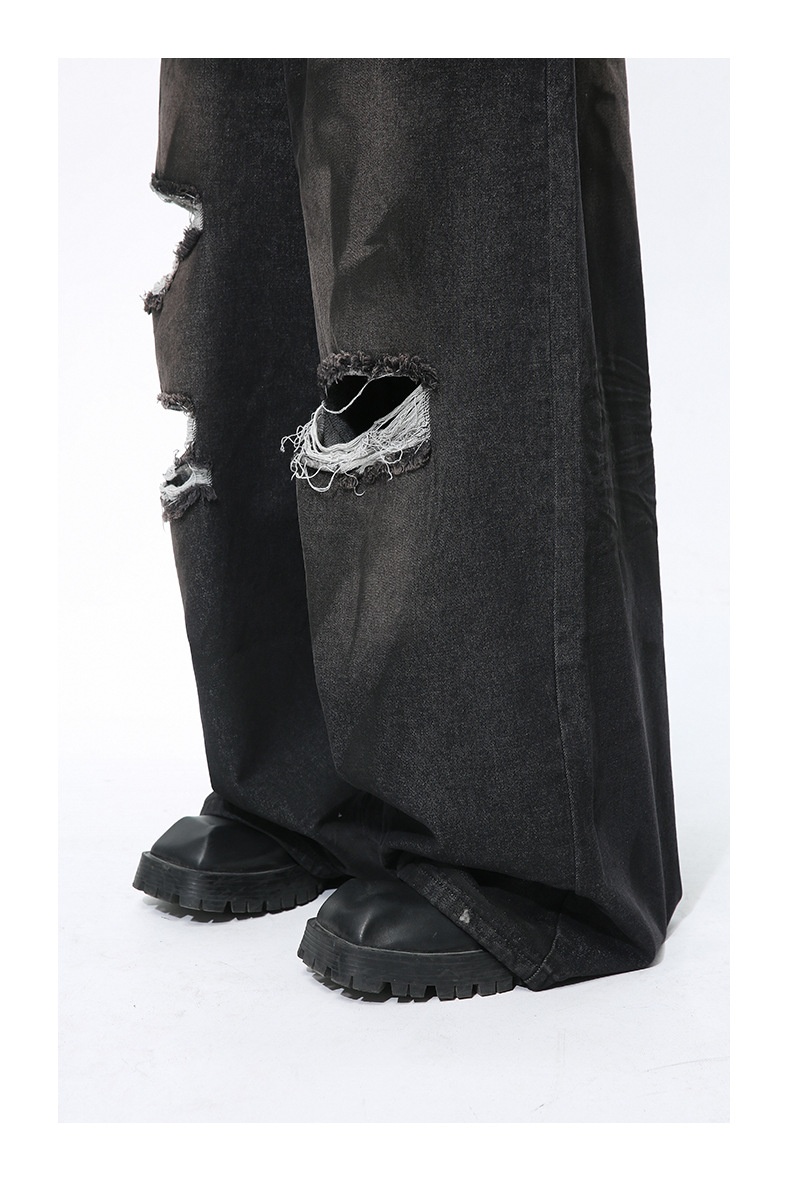 High Street Ripped Straight Retro Loose Jeans