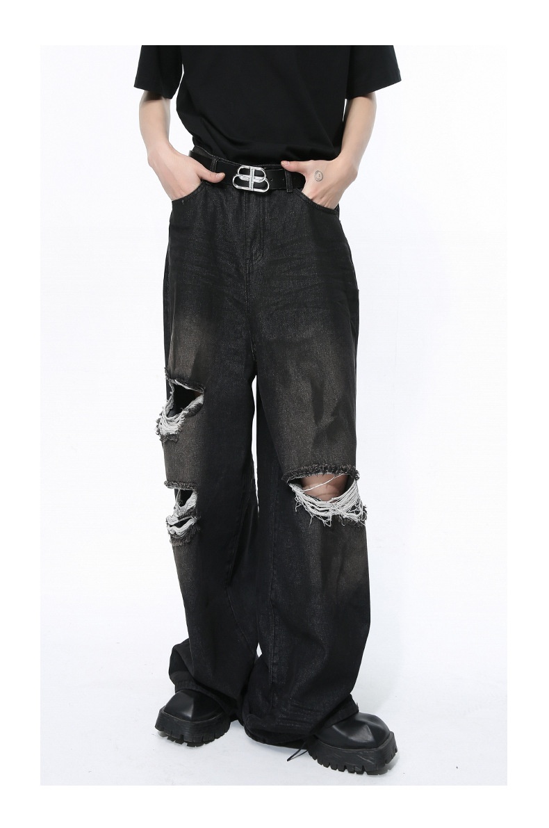 High Street Ripped Straight Retro Loose Jeans