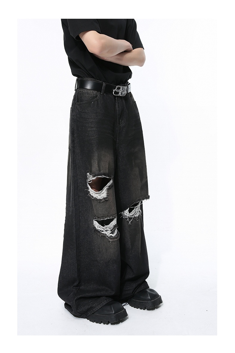 High Street Ripped Straight Retro Loose Jeans