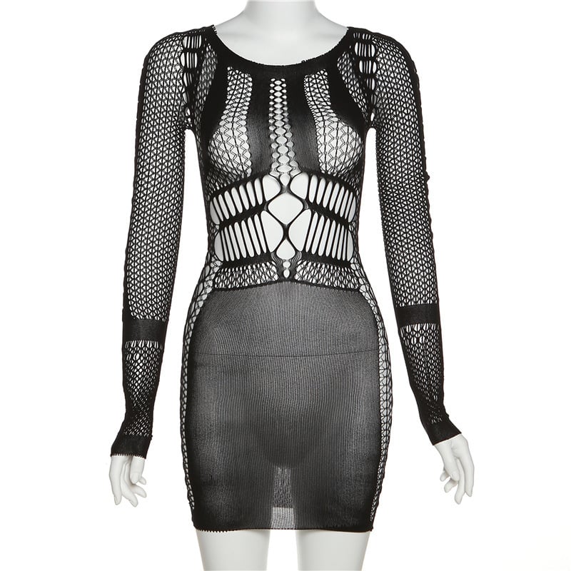Long Sleeve Fishnet Dress