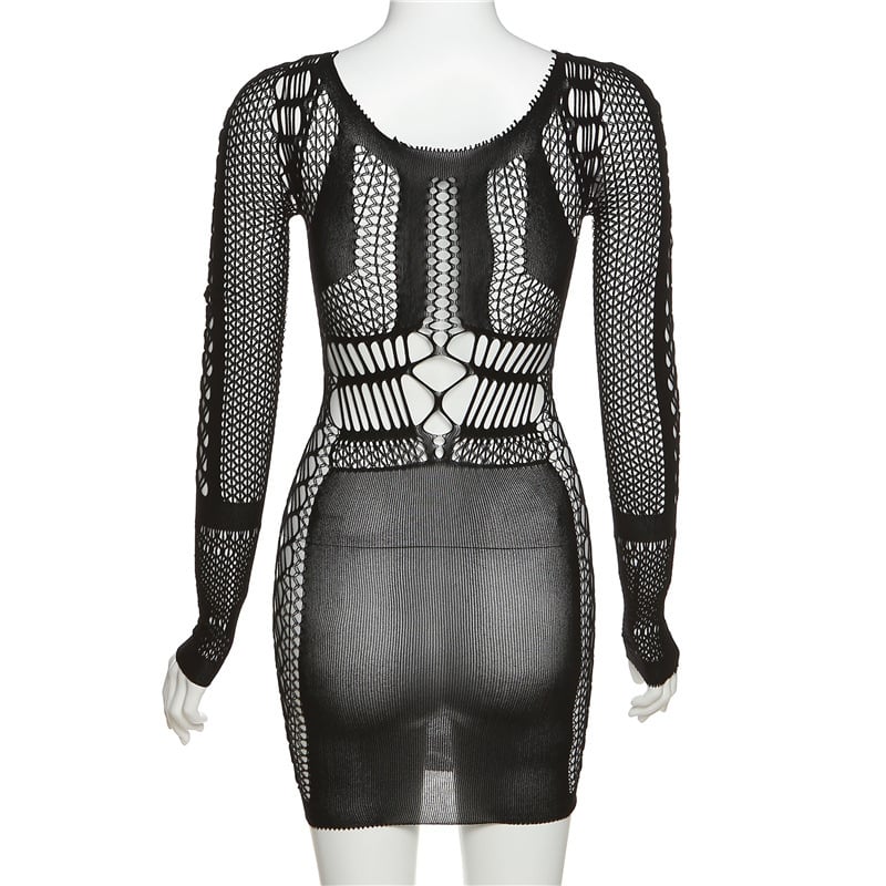 Long Sleeve Fishnet Dress