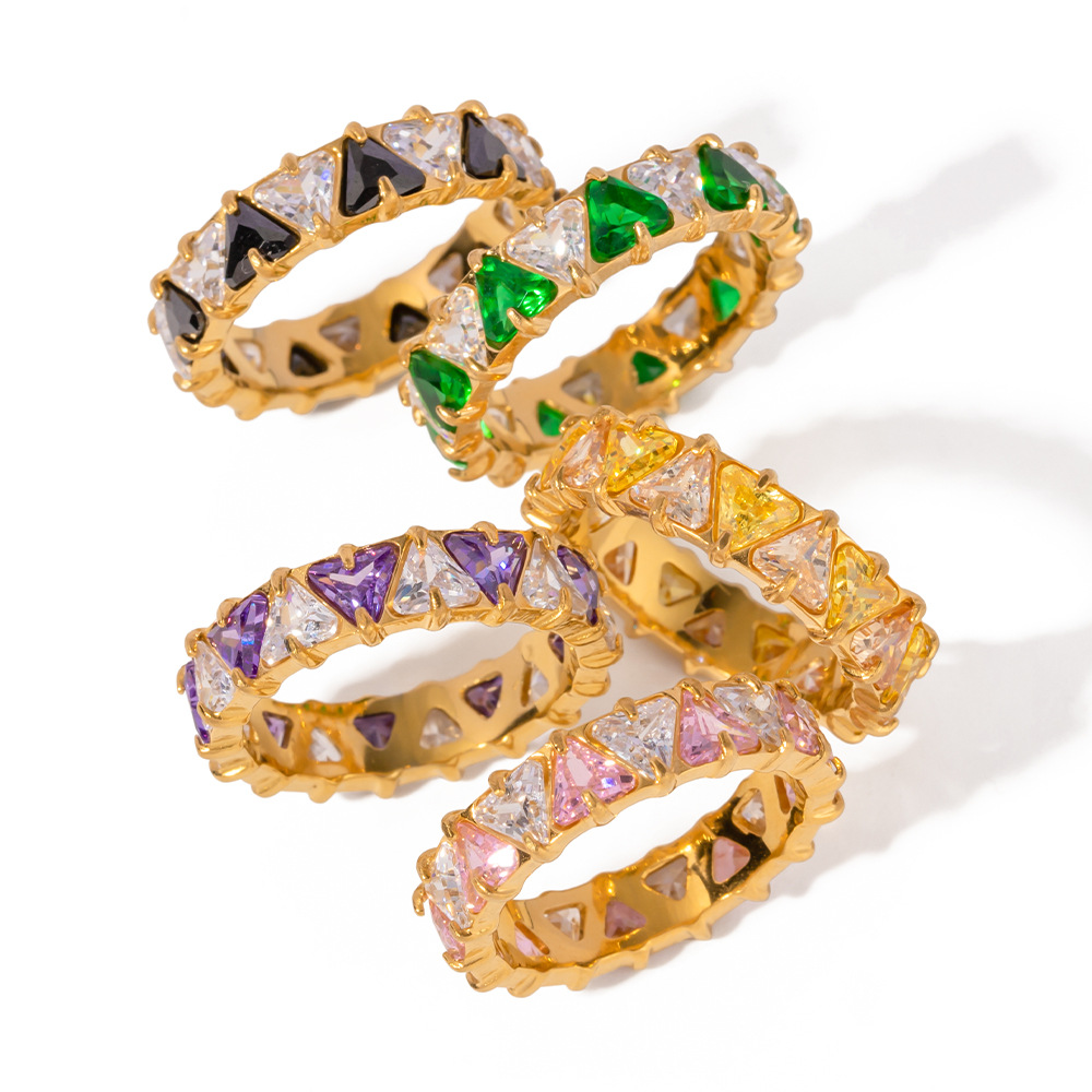 Stainless Steel Inlaid Triangle Zircon Ring Image 2