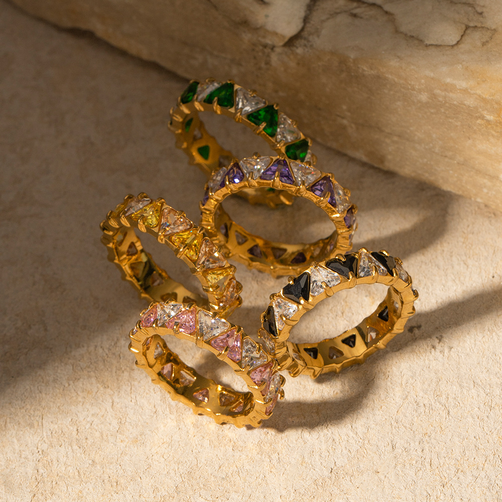 Stainless Steel Inlaid Triangle Zircon Ring Image 4