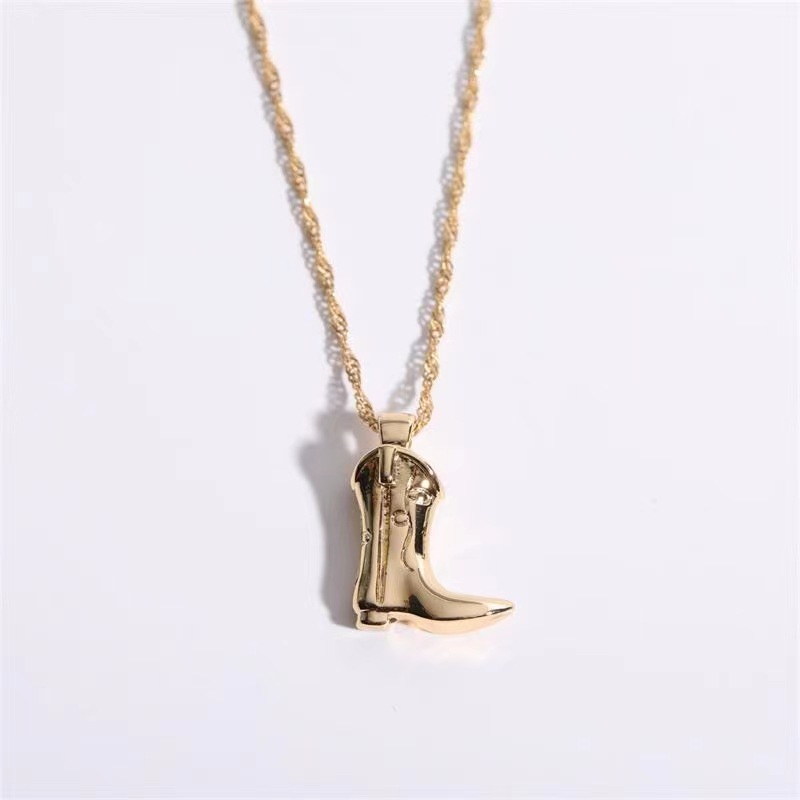 Women's Fashion Classic Denim Boots Pendant Necklace Image 3