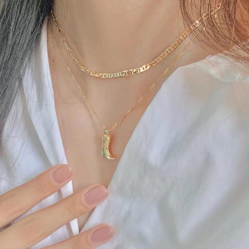 Women's Fashion Classic Denim Boots Pendant Necklace Image 1