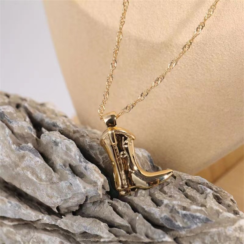Women's Fashion Classic Denim Boots Pendant Necklace Image 4