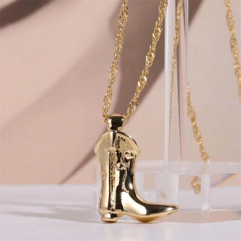 Women's Fashion Classic Denim Boots Pendant Necklace Image 5