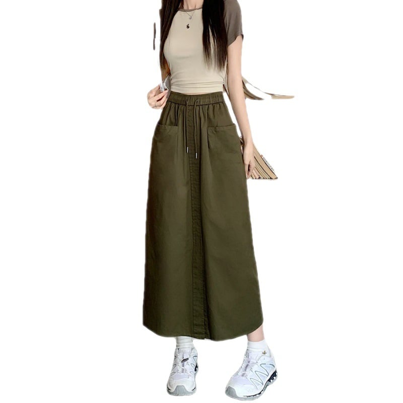 Korean Style Washed Cotton Midi Skirt 3