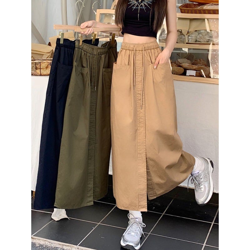 Korean Style Washed Cotton Midi Skirt 6
