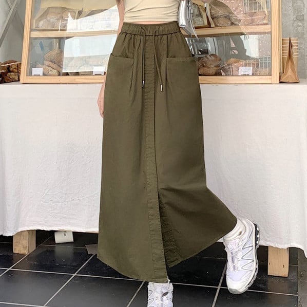 Korean Style Washed Cotton Midi Skirt 4
