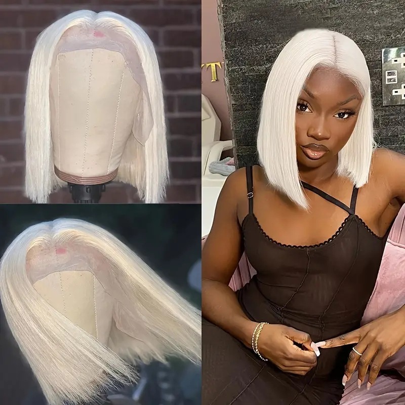Pure White Dyed Wig Front Lace Bob Haircut Image 2