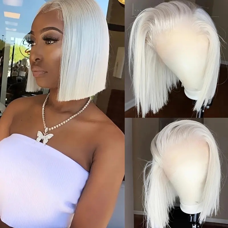 Pure White Dyed Wig Front Lace Bob Haircut Image 4