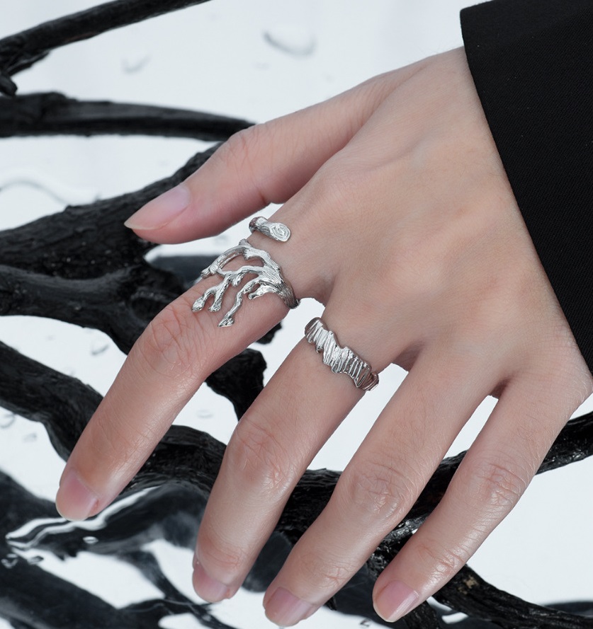 Branch Lava Texture Silver Ring Image 3