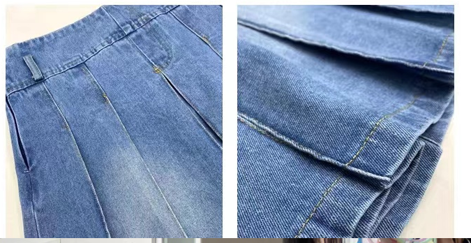 Pleated Denim Skirt