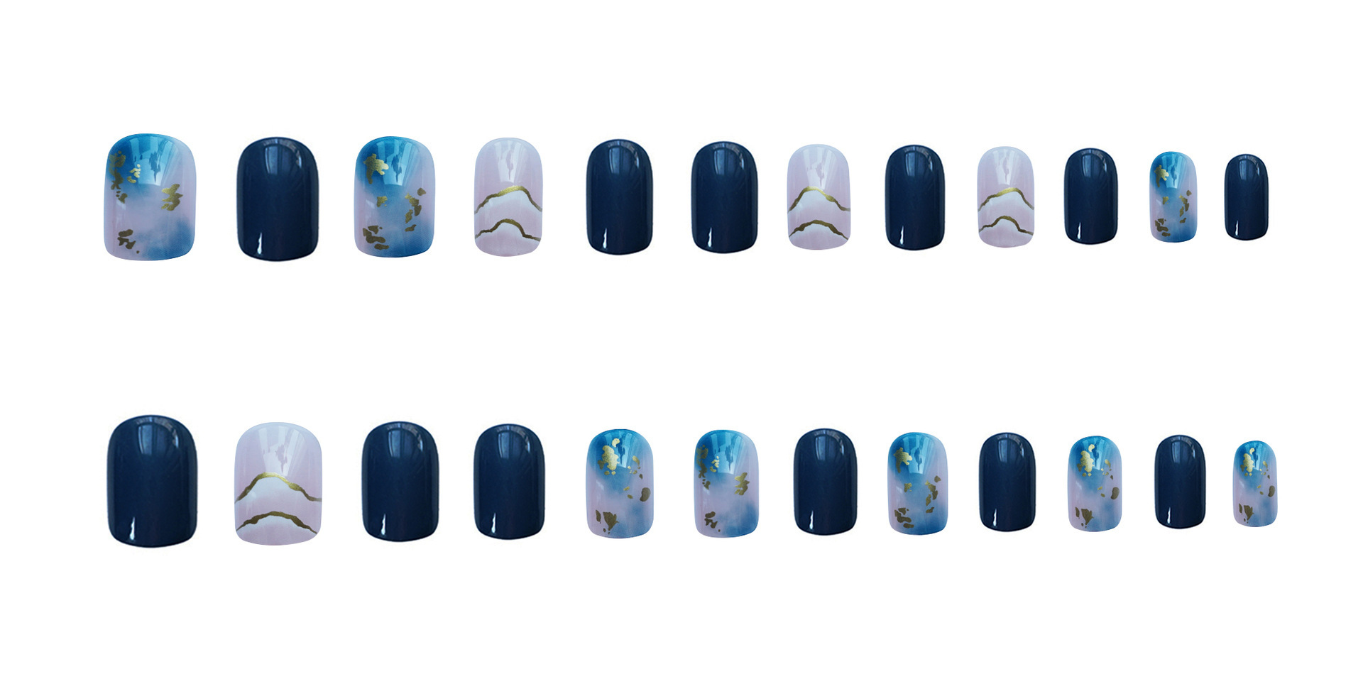 Elegant Sea Blue Smudged Fake Nail Stickers