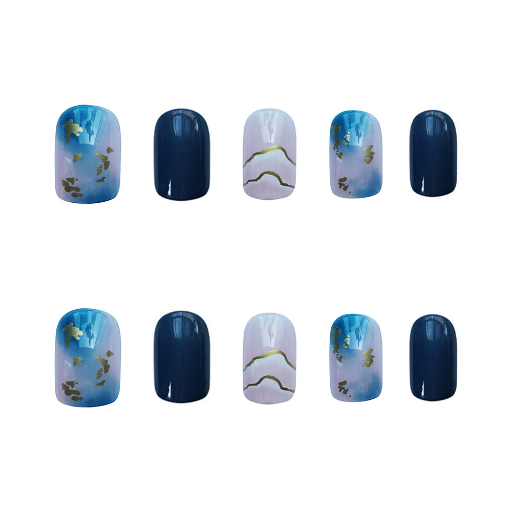 Sea Blue Smudged Fake Nail Stickers in Use
