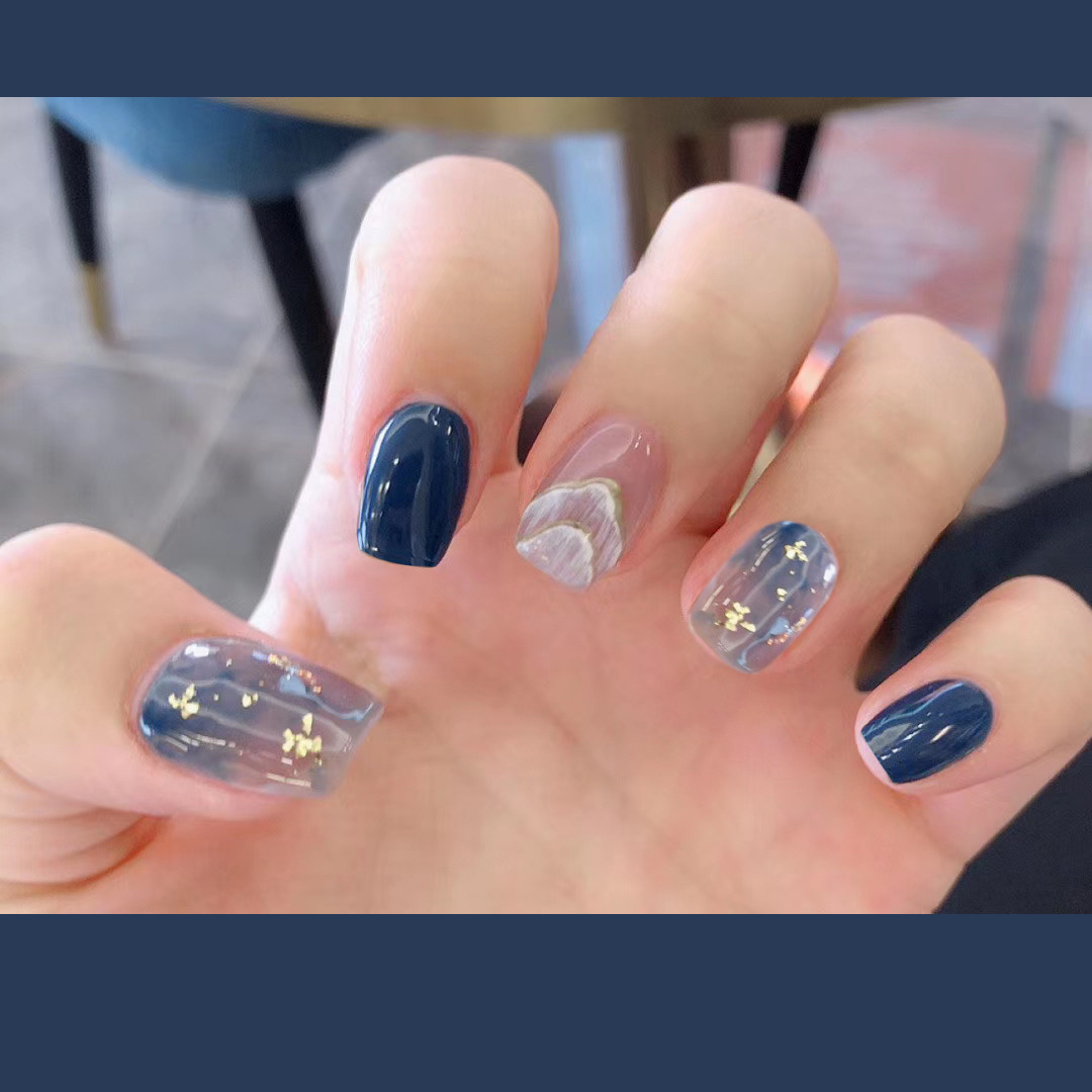 Beautiful Sea Blue Smudged Fake Nail Stickers