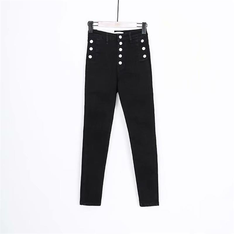 Women's High Waist Button Down Thickened Jeans