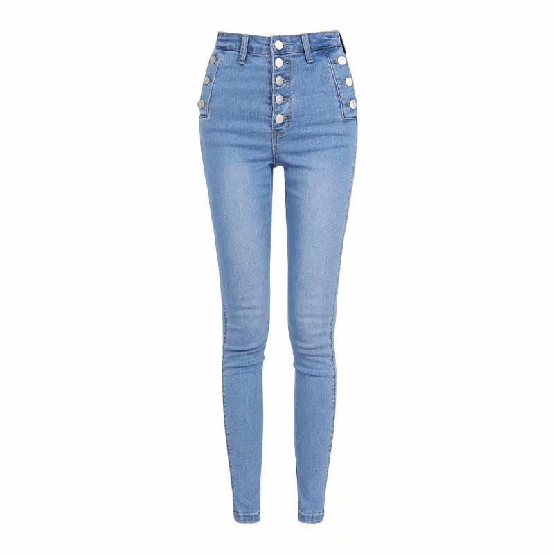 Women's High Waist Button Down Thickened Jeans
