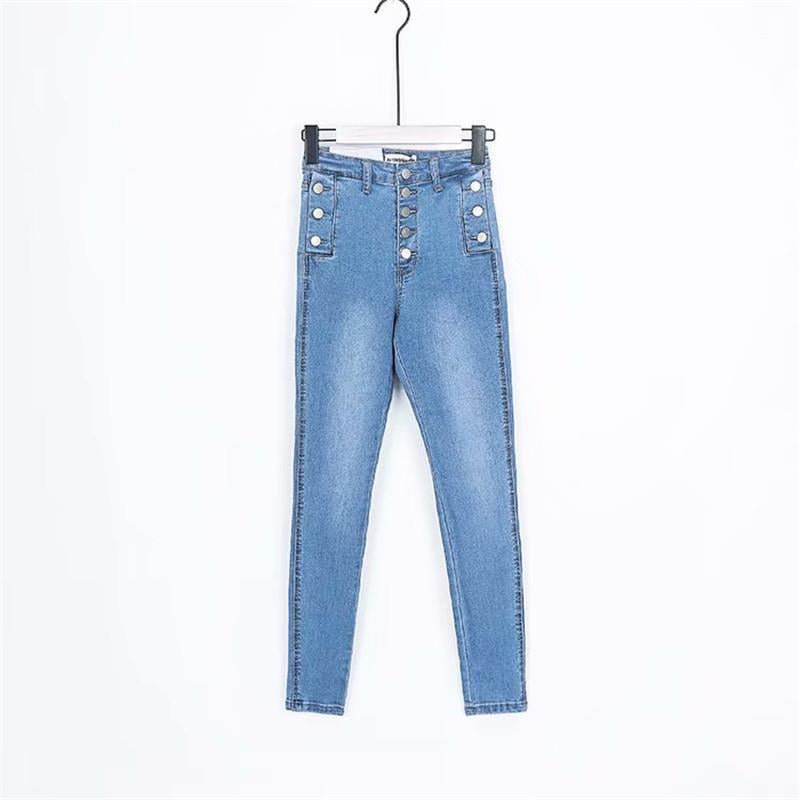 Women's High Waist Button Down Thickened Jeans