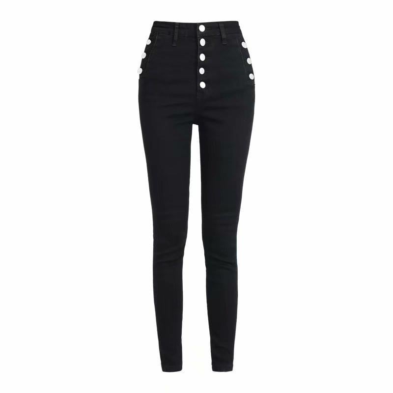 Women's High Waist Button Down Thickened Jeans