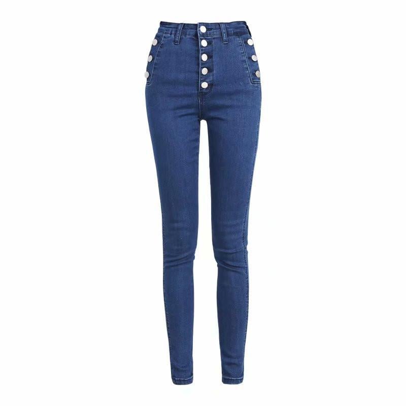 Women's High Waist Button Down Thickened Jeans
