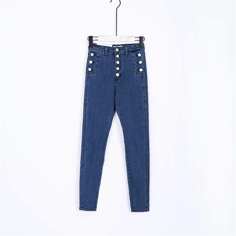 Women's High Waist Button Down Thickened Jeans