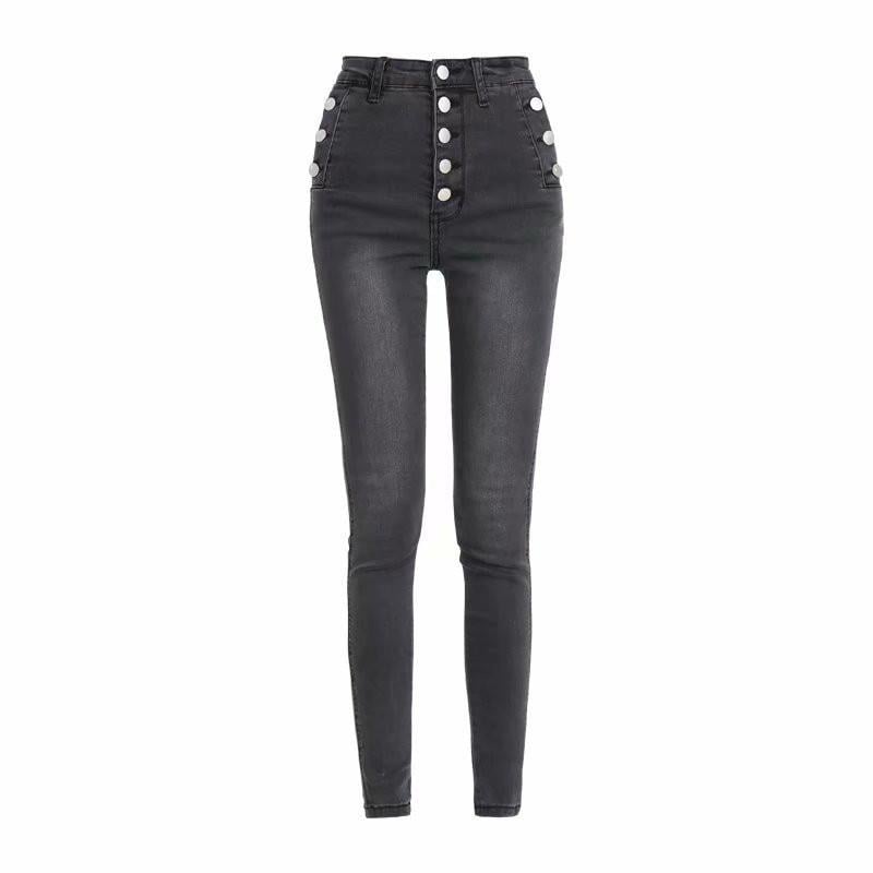 Women's High Waist Button Down Thickened Jeans