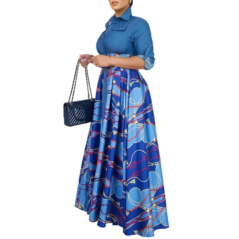 Women's Fashion Printing Lapel Dress Image 2