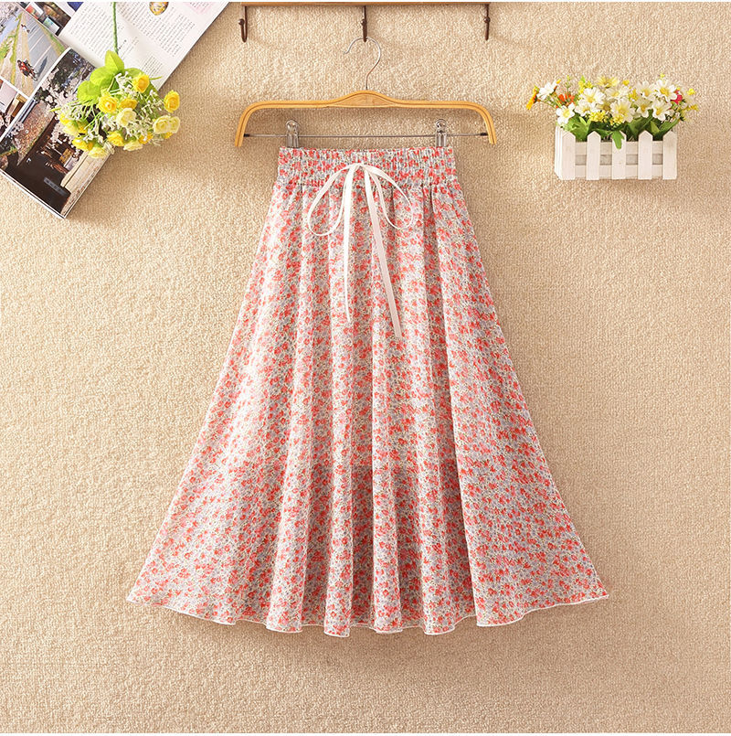 Summer Ladies Look Thin All-Match Printed Chiffon Skirt